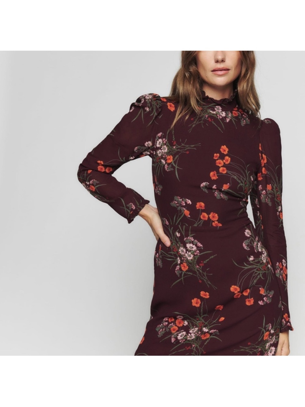 Reformation Burgundy Floral Lewis Mini Dress size 0